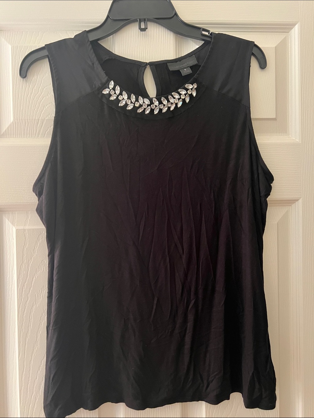Worthington Black Sleeveless Jeweled Neck Blouse